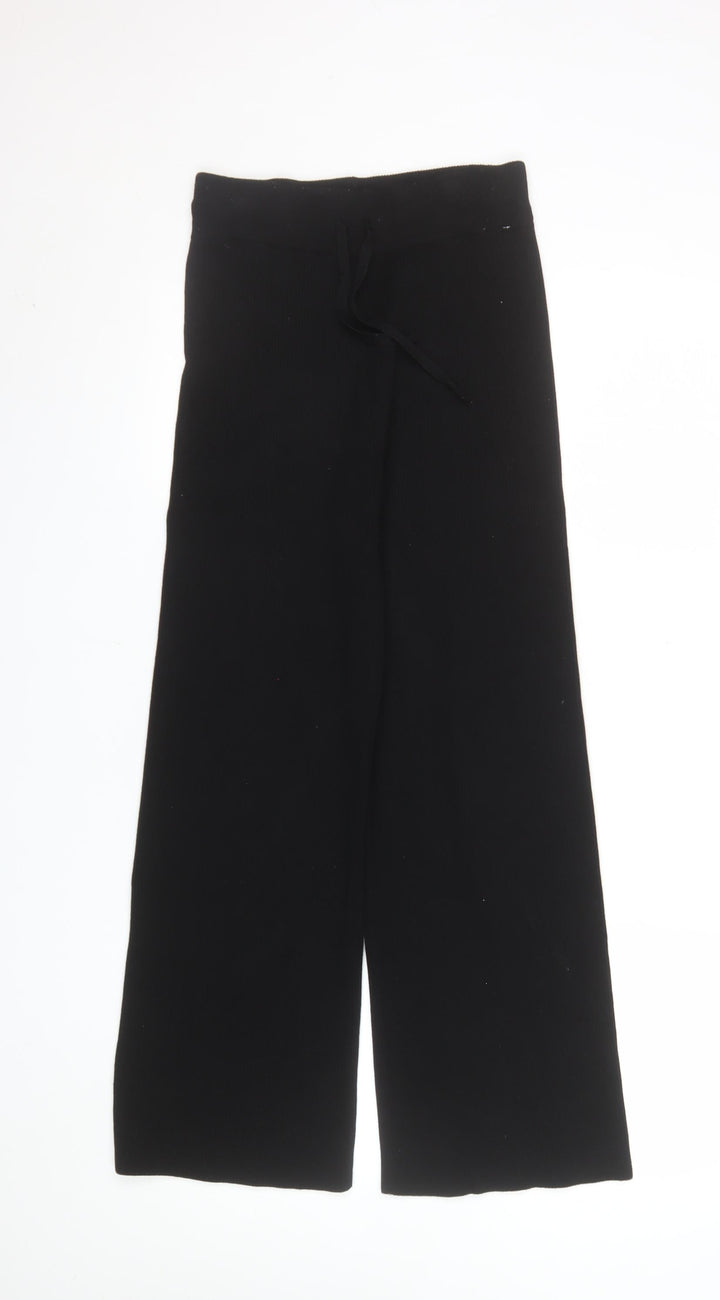 Stradivarius Women's Black Wide-Leg Knit Trousers Size S