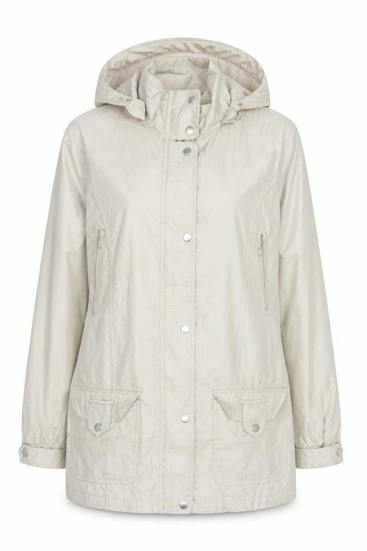 Front view of Finesse Women’s Beige Hooded Anorak Jacket, size UK 10, Water Resistant