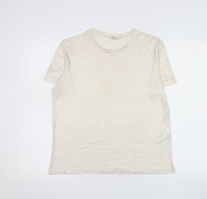 River Island Women Beige Viscose Short Sleeve Crew Neck T-Shirt Size 12