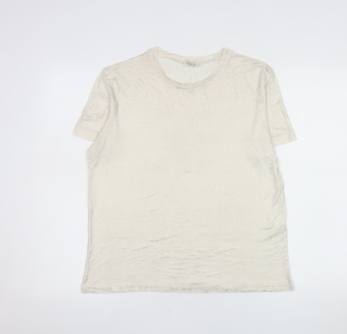 River Island Women Beige Viscose Short Sleeve Crew Neck T-Shirt Size 12