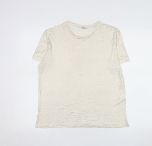 River Island Women Beige Viscose Short Sleeve Crew Neck T-Shirt Size 12