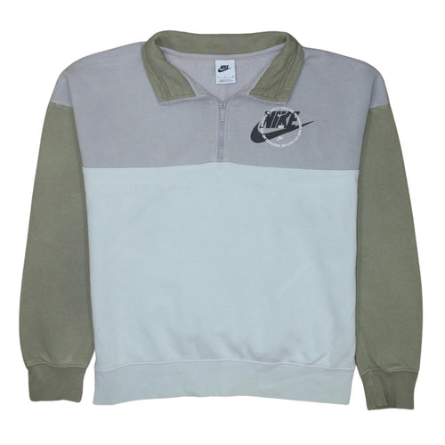 Nike Women’s Grey & Khaki 1/4 Zip Logo Sweatshirt Size S