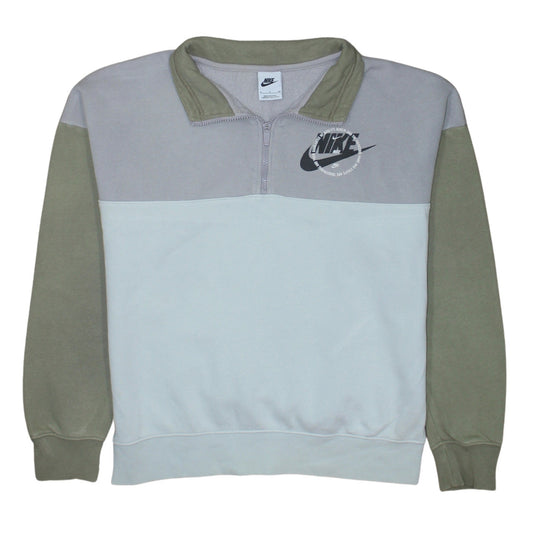 Nike Women’s Grey & Khaki 1/4 Zip Logo Sweatshirt Size S