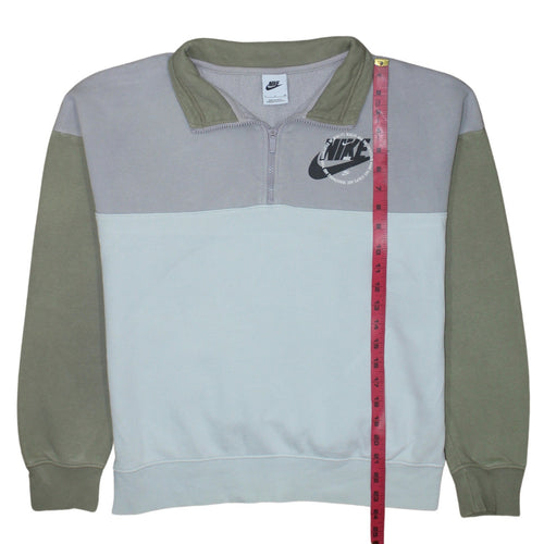 Nike Women’s Grey & Khaki 1/4 Zip Logo Sweatshirt Size S