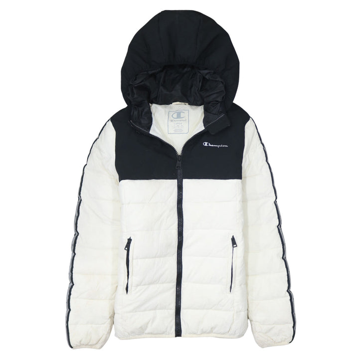 Champion Men's Black White Hooded Puffer Jacket Size L