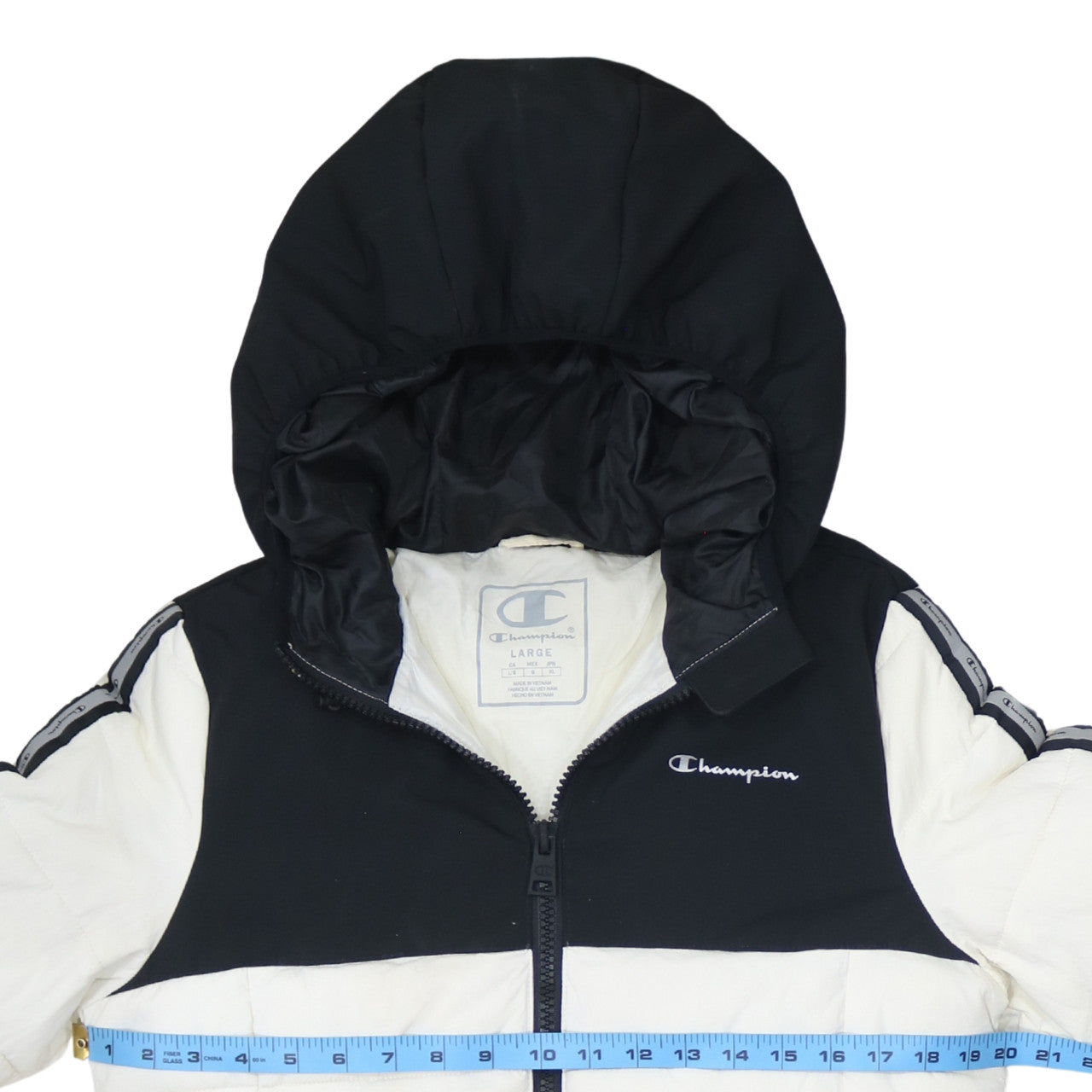Champion Men's Black White Hooded Puffer Jacket Size L
