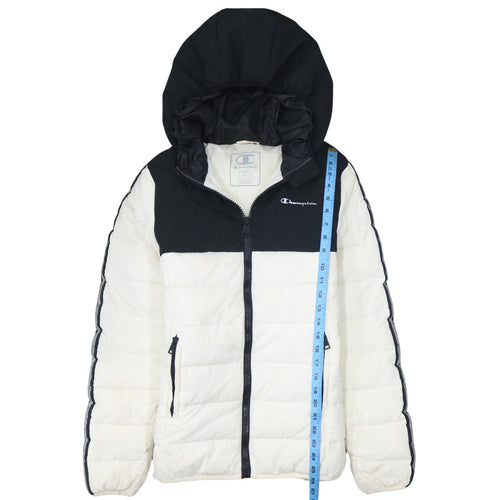 Champion Men's Black White Hooded Puffer Jacket Size L