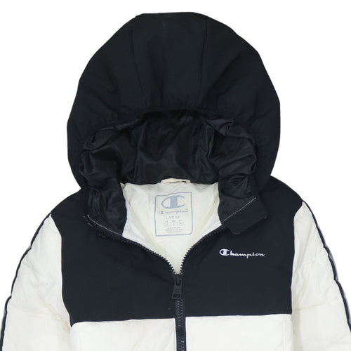 Champion Men's Black White Hooded Puffer Jacket Size L