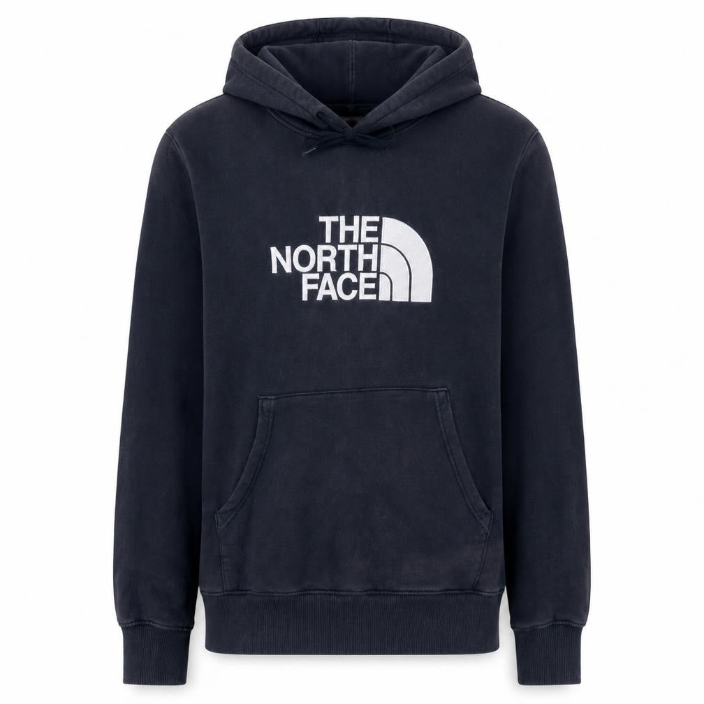 Front view of The North Face men’s blue hoodie m pullover outdoor cotton