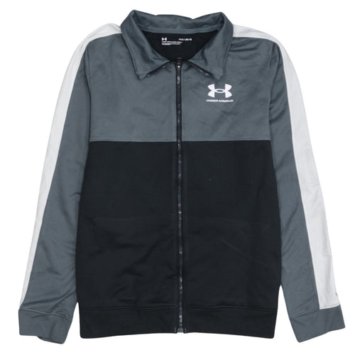 Under Armour Boys Grey Black Track Jacket YLG 13 Years Full Zip Polyester
