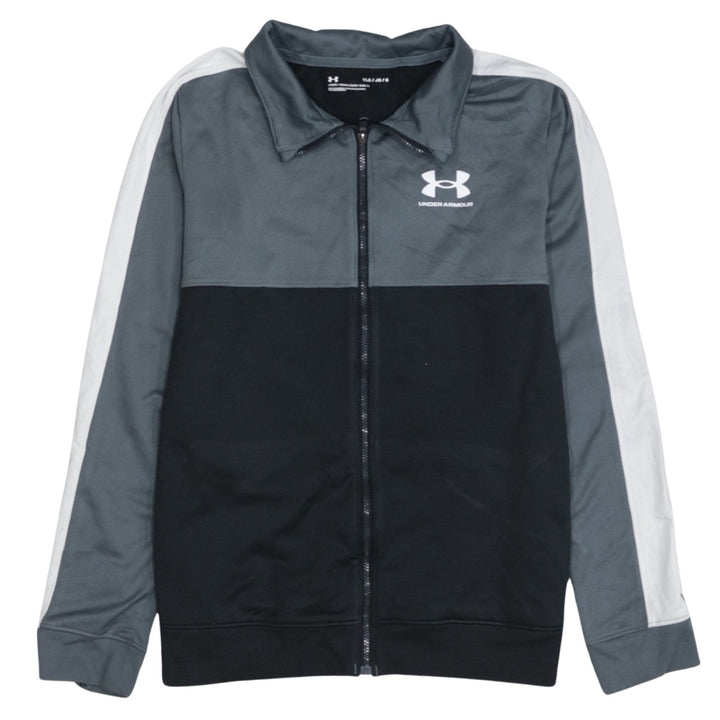 Under Armour Boys Grey Black Track Jacket YLG 13 Years Full Zip Polyester