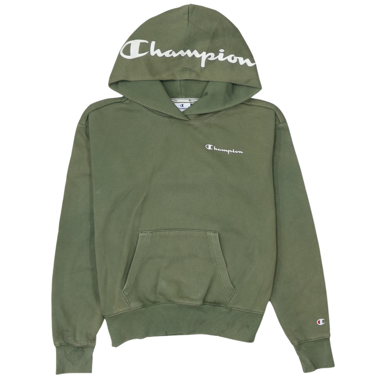 Champion Womens Khaki Green Pullover Hoodie XS Cotton Blend Logo