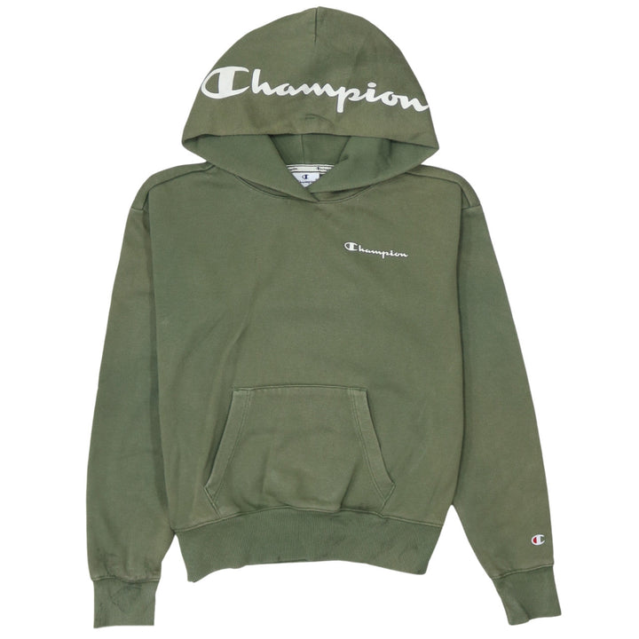Champion Womens Khaki Green Pullover Hoodie XS Cotton Blend Logo