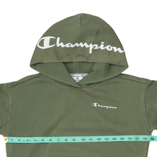 Champion Womens Khaki Green Pullover Hoodie XS Cotton Blend Logo