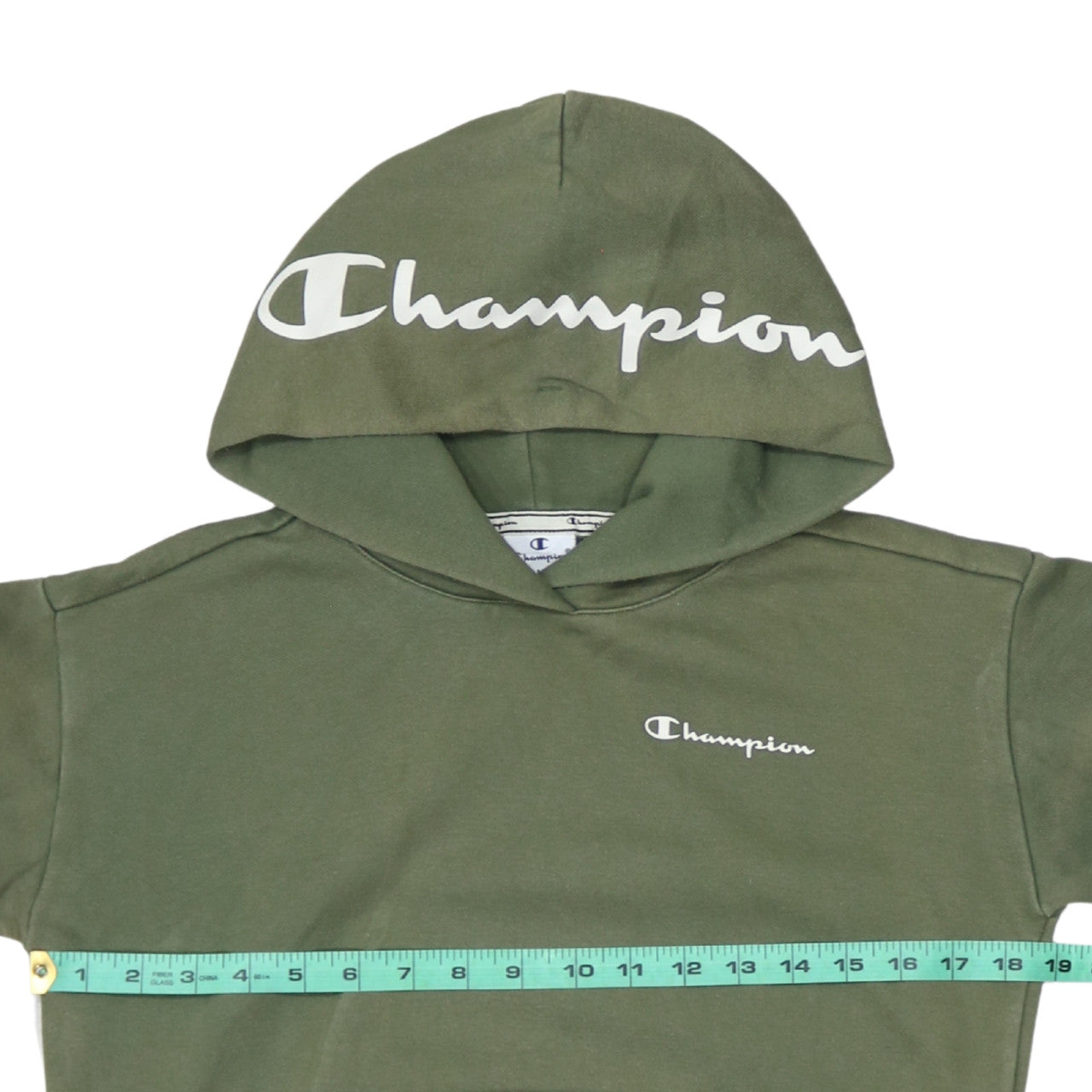 Champion Womens Khaki Green Pullover Hoodie XS Cotton Blend Logo