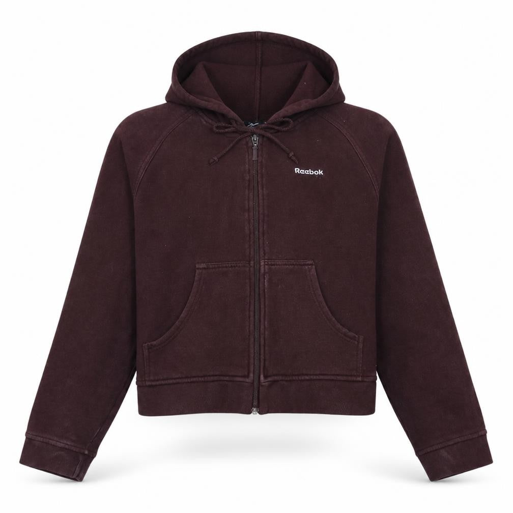 Front view of Reebok Women's Maroon Full Zip Hoodie, size L, Classic Fit