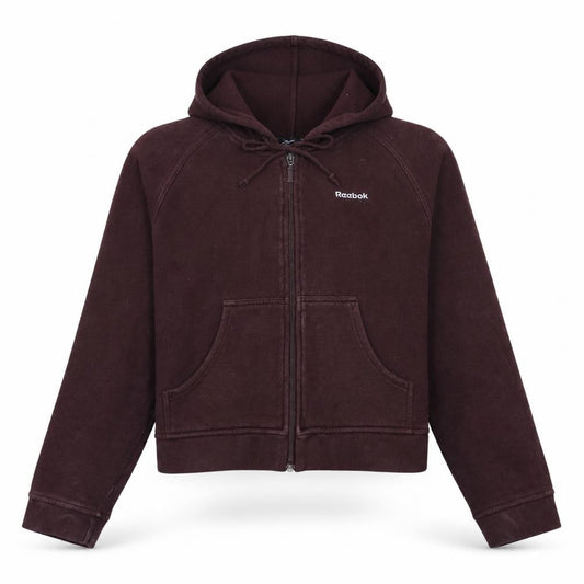 Front view of Reebok Women's Maroon Full Zip Hoodie, size L, Classic Fit