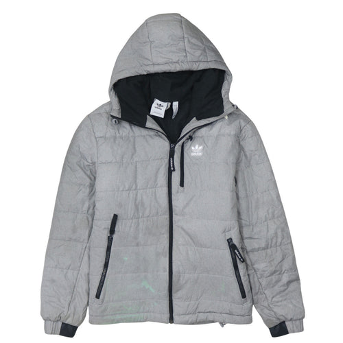 Adidas Mens Grey Hooded Puffer Jacket Size S Lightweight Winter Coat