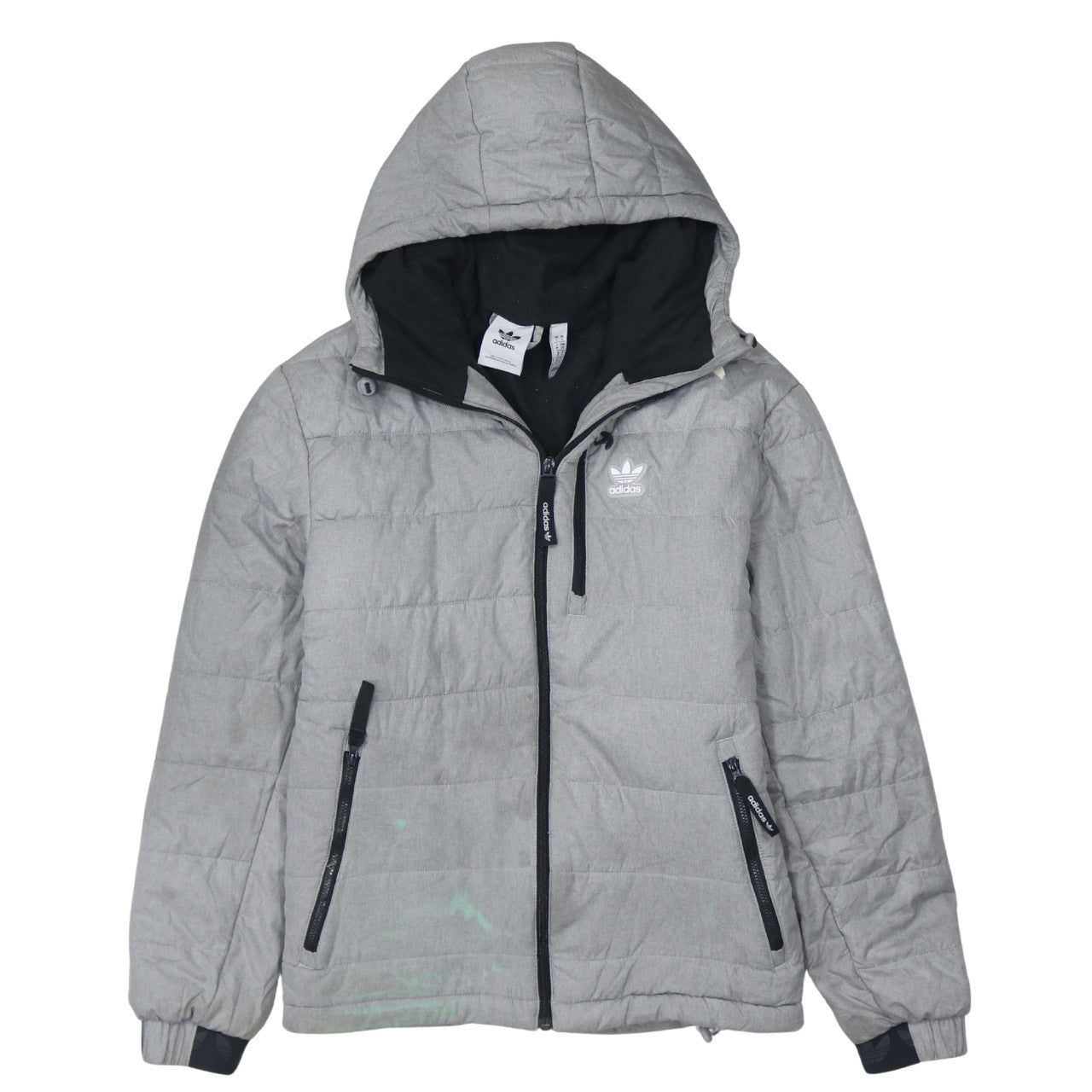 Adidas Mens Grey Hooded Puffer Jacket Size S Lightweight Winter Coat