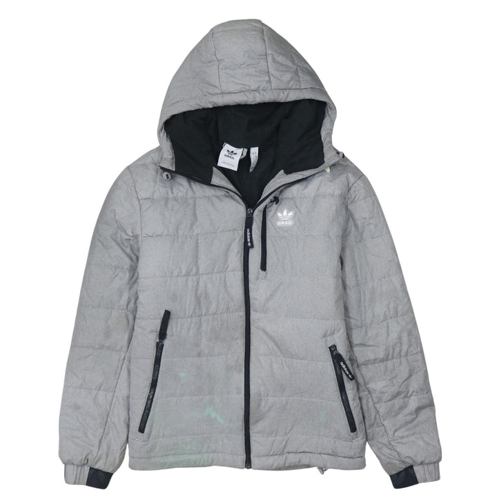 Adidas Mens Grey Hooded Puffer Jacket Size S Lightweight Winter Coat
