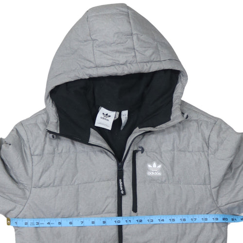 Adidas Mens Grey Hooded Puffer Jacket Size S Lightweight Winter Coat