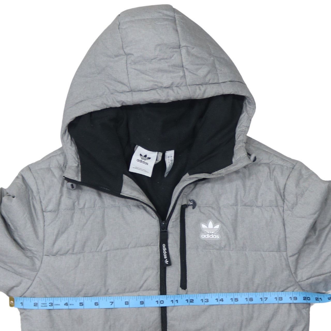 Adidas Mens Grey Hooded Puffer Jacket Size S Lightweight Winter Coat