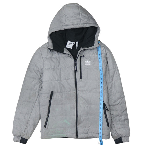 Adidas Mens Grey Hooded Puffer Jacket Size S Lightweight Winter Coat