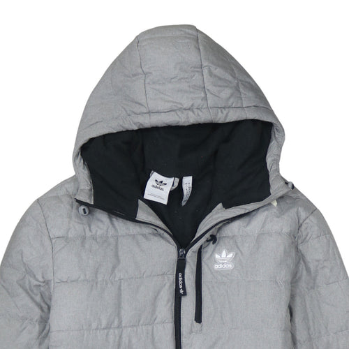 Adidas Mens Grey Hooded Puffer Jacket Size S Lightweight Winter Coat
