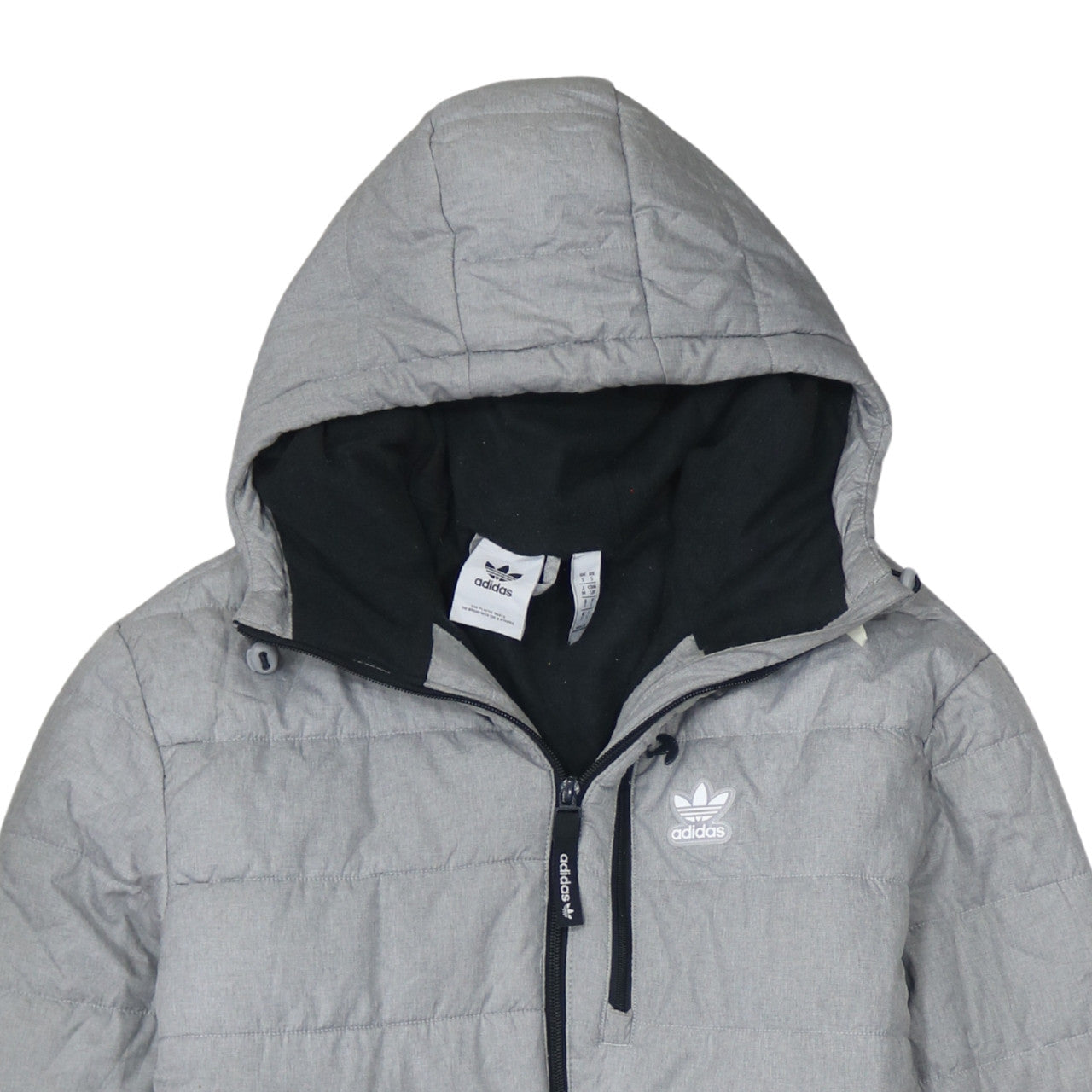 Adidas Mens Grey Hooded Puffer Jacket Size S Lightweight Winter Coat