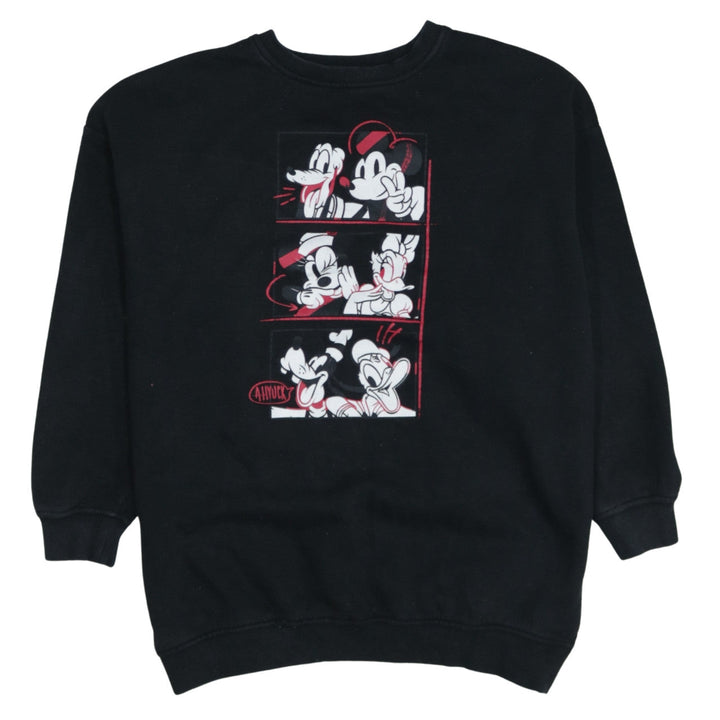 Disney Womens Black XS Pullover Sweatshirt Mickey & Friends Graphic Print