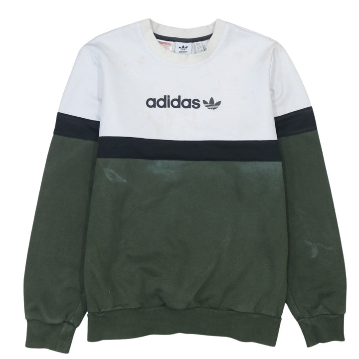 Adidas Boys Green & White Colourblock Crew Neck Sweatshirt Size 13-14 Years