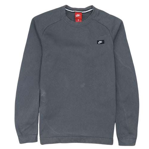 Nike Men’s Grey Small Pullover Sweatshirt Crew Neck Logo Zip Pocket