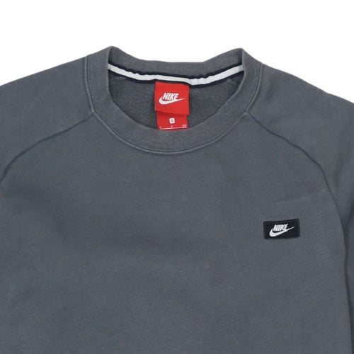 Nike Men’s Grey Small Pullover Sweatshirt Crew Neck Logo Zip Pocket