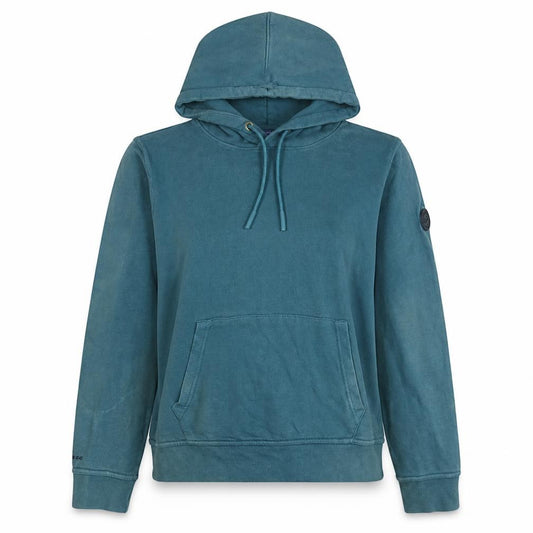 Front view of Champion women’s teal pullover hoodie large cotton casual