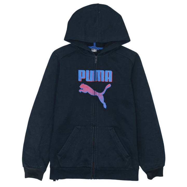 Puma Boys Black Full Zip Hoodie 15-16 Years Graphic Logo Fleece
