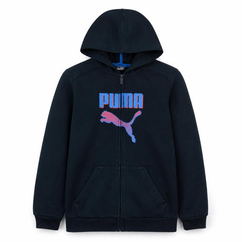 Puma Boys Black Full Zip Hoodie 15-16 Years Graphic Logo Fleece