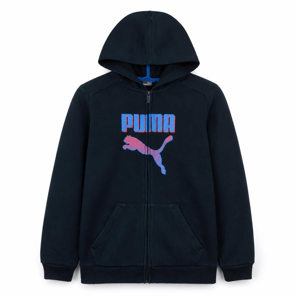 Puma Boys Black Full Zip Hoodie 15-16 Years Graphic Logo Fleece