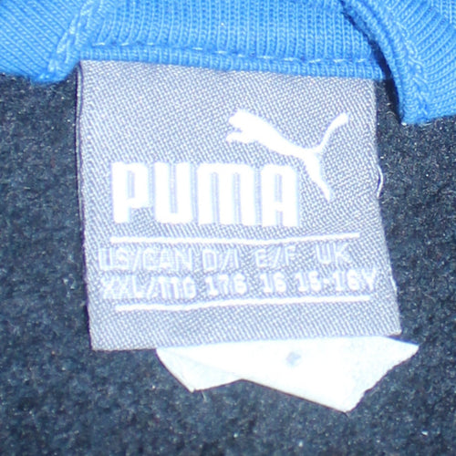 Puma Boys Black Full Zip Hoodie 15-16 Years Graphic Logo Fleece