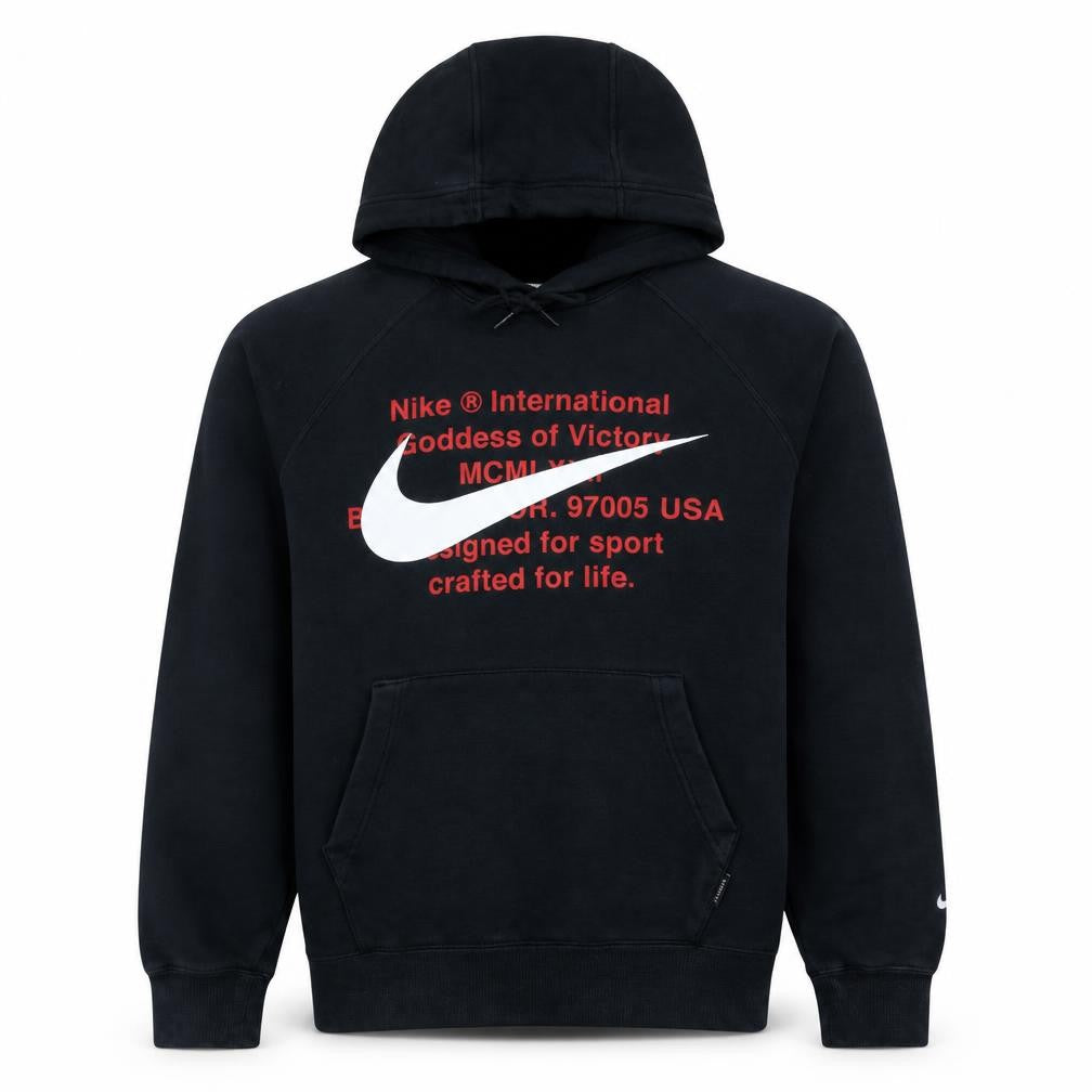 Front view of Nike Men's Black Pullover Hoodie M Logo Graphic Fleece Sweatshirt