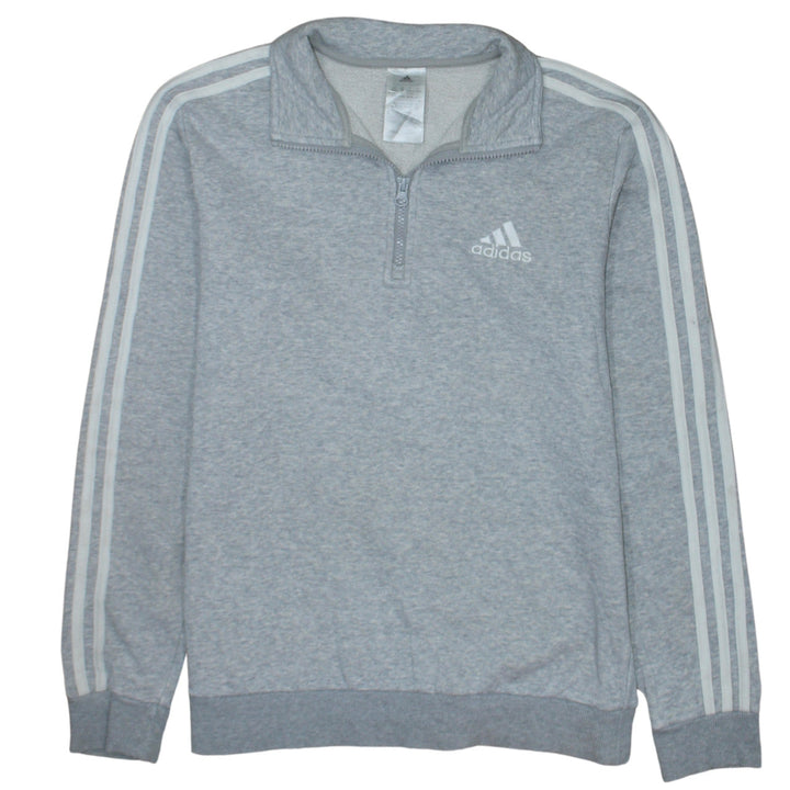 Adidas Women Grey 1/4 Zip Sweatshirt Medium Classic Logo Pullover