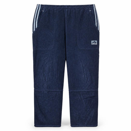 Front view of Adidas Men's Blue Velour Track Pants M Regular Fit Straight Leg