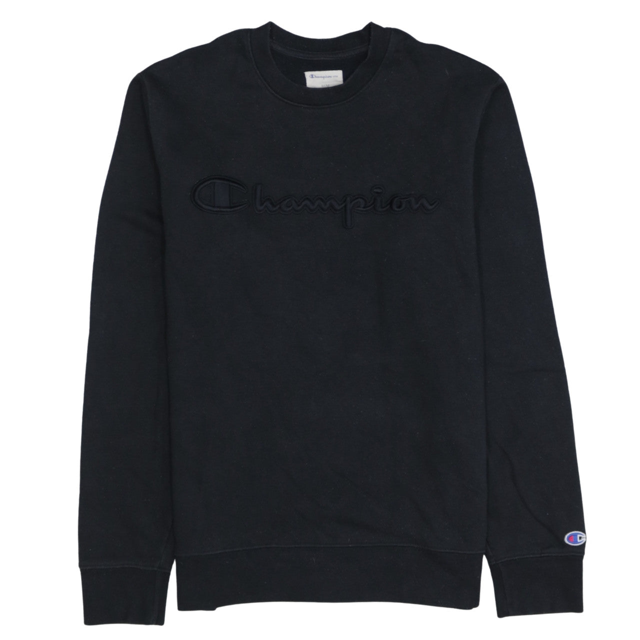 Champion Men's Black Crew Neck Embroidered Logo Sweatshirt M