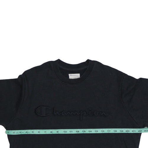 Champion Men's Black Crew Neck Embroidered Logo Sweatshirt M