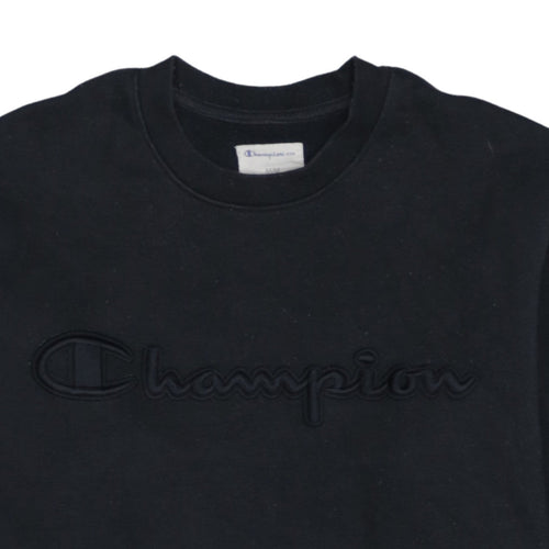 Champion Men's Black Crew Neck Embroidered Logo Sweatshirt M