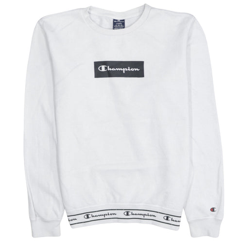 Champion Mens White Crew Neck Sweatshirt Large Cotton Blend Logo Style