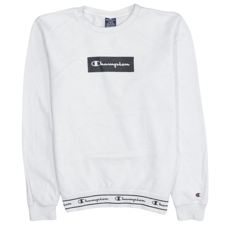 Champion Mens White Crew Neck Sweatshirt Large Cotton Blend Logo Style