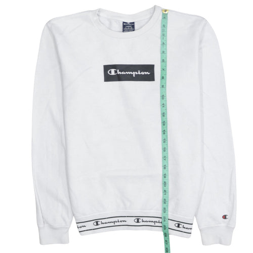 Champion Mens White Crew Neck Sweatshirt Large Cotton Blend Logo Style