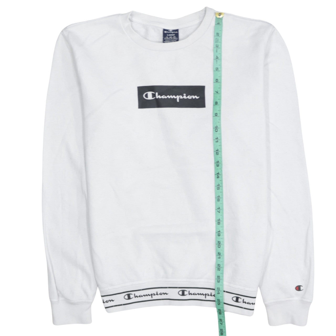 Champion Mens White Crew Neck Sweatshirt Large Cotton Blend Logo Style