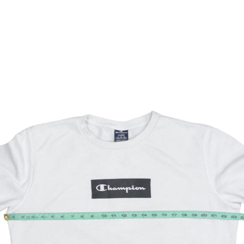 Champion Mens White Crew Neck Sweatshirt Large Cotton Blend Logo Style