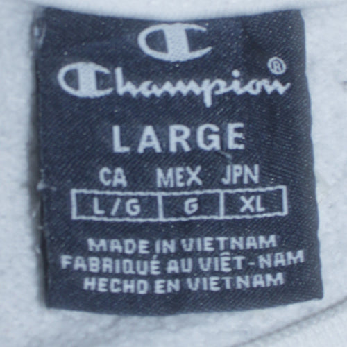 Champion Mens White Crew Neck Sweatshirt Large Cotton Blend Logo Style